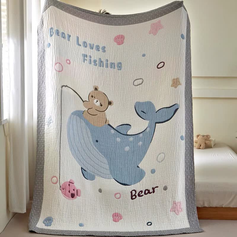 Ownkoti Whale and Bear Lyocell Quilted Baby Quilt - image 6