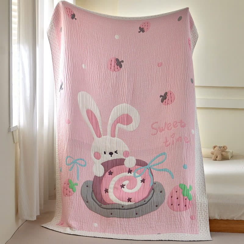 Ownkoti Pink Bunny Strawberry Lyocell Baby Blanket - image 6