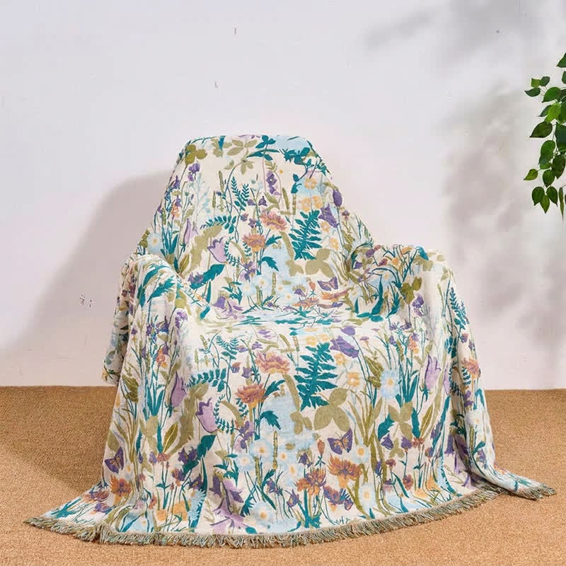 Ownkoti Muslin Botanical Tassel Reversible Blanket Quilt - image 5