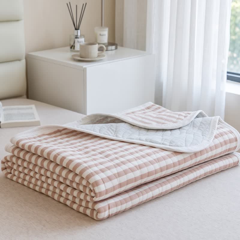 Ownkoti Blush Stripe Quilted Cotton Summer Quilt - Light Jade - 79" × 91" - image 10