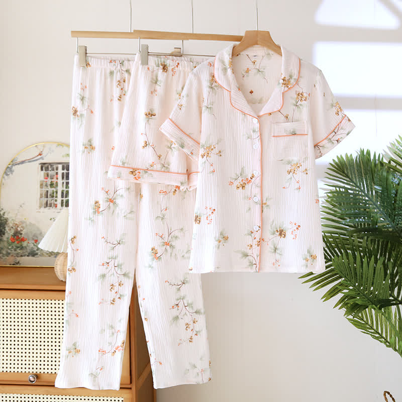Ownkoti Earthy Botanical 3-Piece Cotton Gauze Lounge Set - Pink - XL - image 0