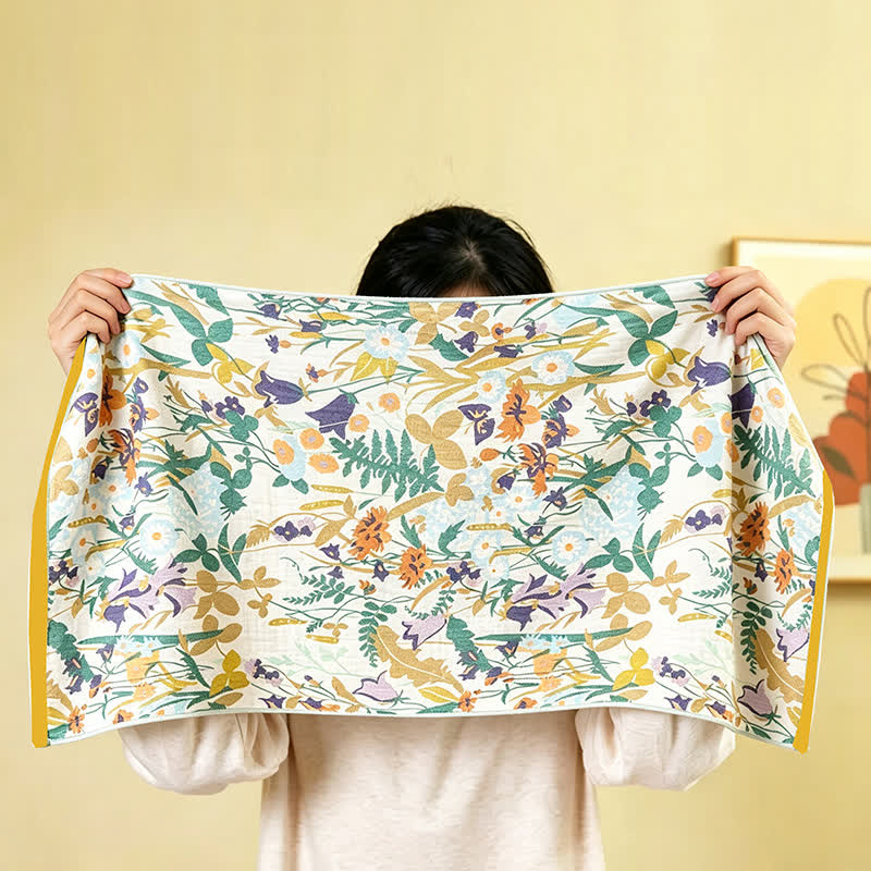 Ownkoti 4-Layer Floral Cotton Muslin Beach & Bath Towel - Hand Towel - 2PCS - 14"W x 29"L - image 8