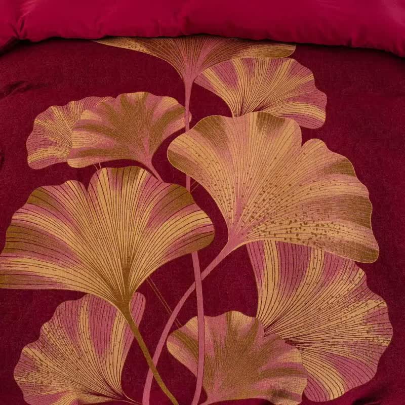Ownkoti Deep Red Ginkgo Leaf Cotton Bedding Set - image 6