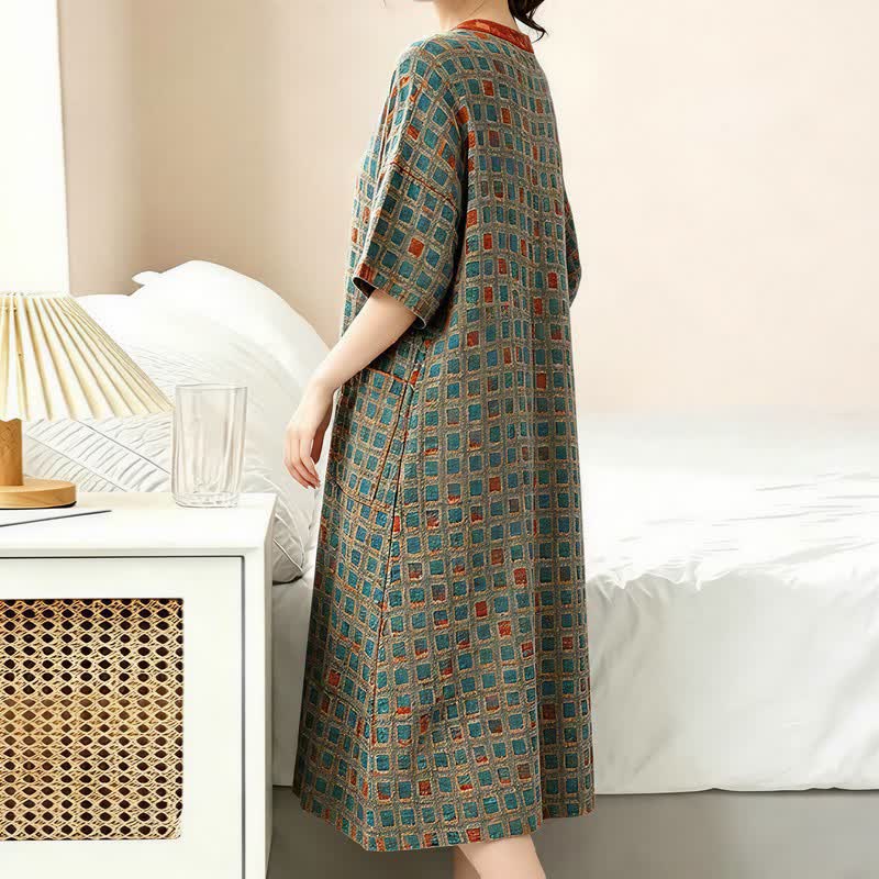 Ownkoti Plus Size Plaid Cotton Cardigan Nightgown - image 2