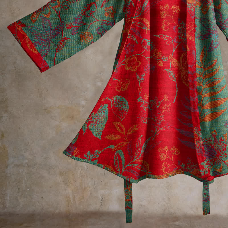 Ownkoti Retro Leaf Jacquard Cotton Kimono Robe - image 9