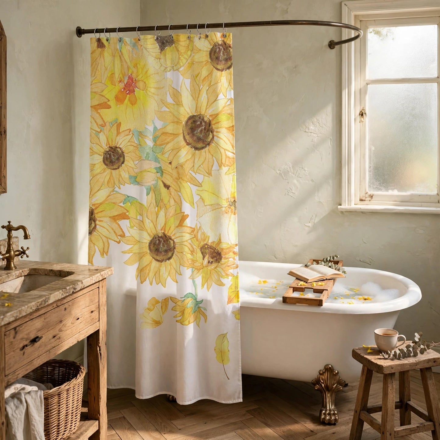 Ownkoti Rustic Sunflower Waterproof Shower Curtain - image 1
