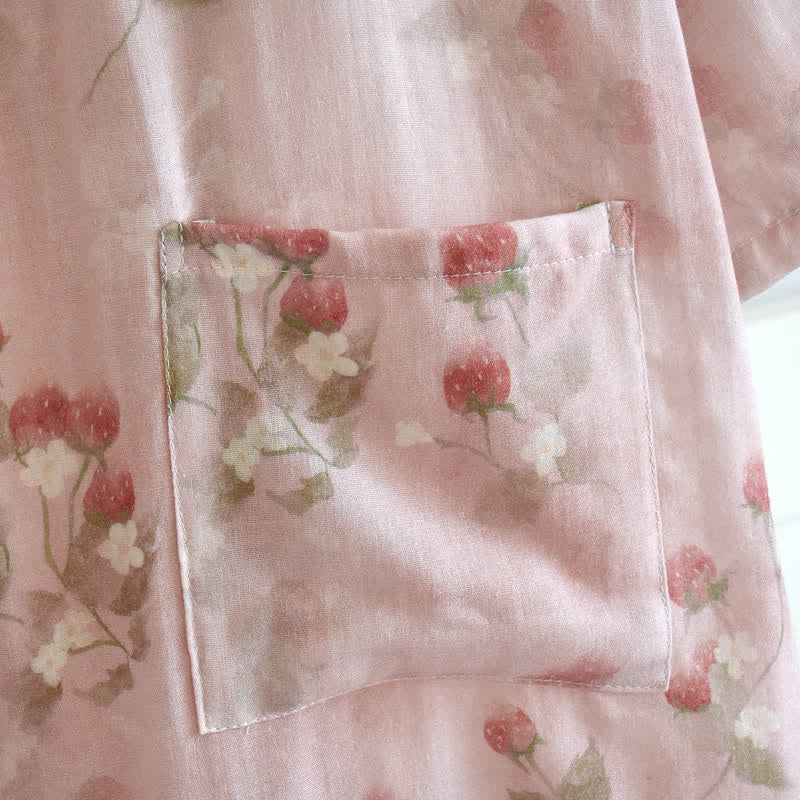 Ownkoti Pink Berry Floral Cotton Kimono Robe - image 6