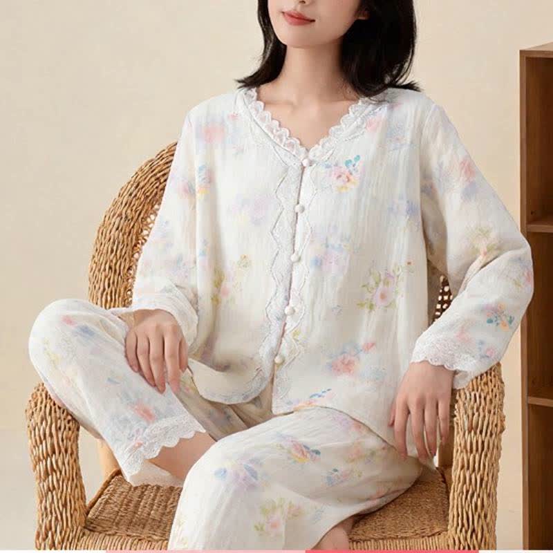 Ownkoti Romantic Floral Cotton Gauze Lace Lounge Set - image 4