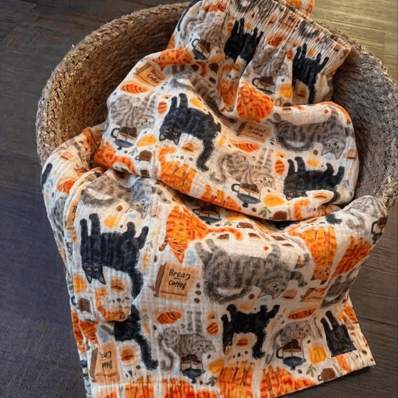 Ownkoti Cartoon Orange Cat Cotton Gauge Lounge Pants - image 5