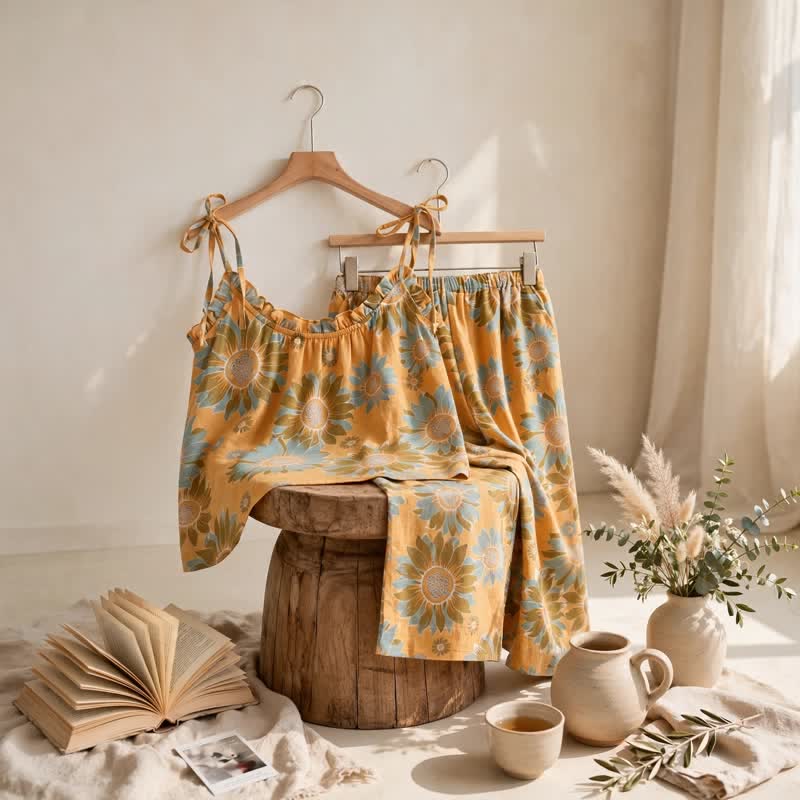 Ownkoti Sunflower Bloom Tie Strap Cami Loungewear Set - image 6