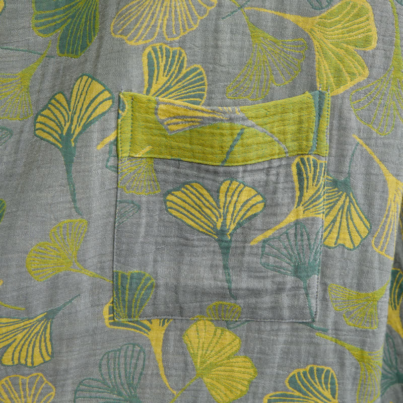 Ownkoti Green Gray Ginkgo Leaf Cotton Kimono Robe - image 9