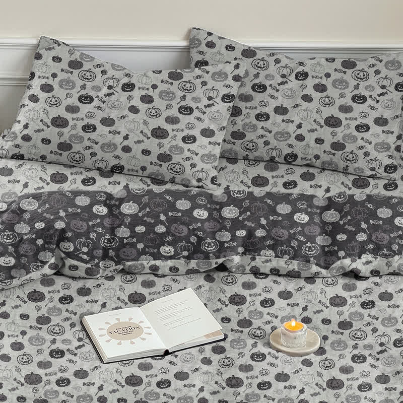Ownkoti Halloween Monochrome Pumpkin Cotton Bedding Set - White - 2PCS Pillowcases - 20" x 37" - image 15