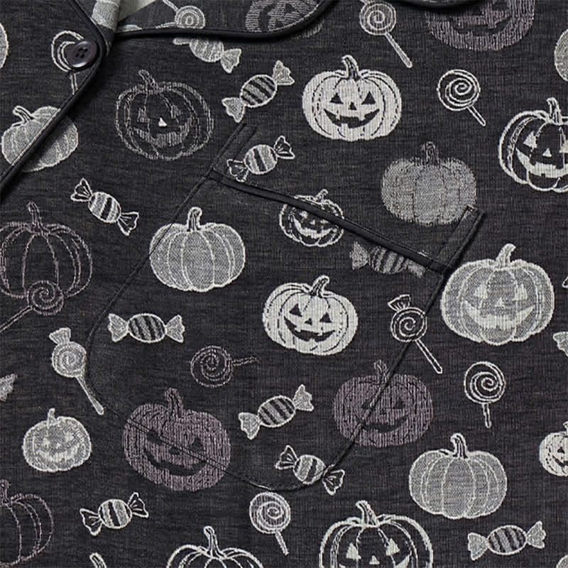 Ownkoti Black Halloween Pumpkin Candy Cotton Loungewear Set - image 4