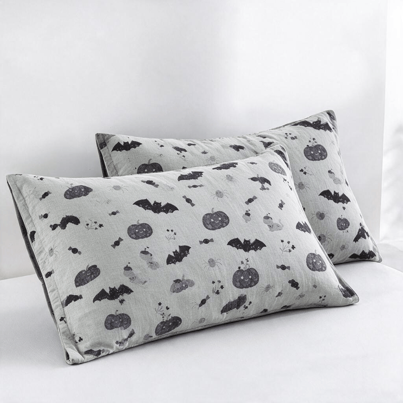 Ownkoti Cute Halloween Pumpkin Bat Reversible Cotton Blanket - Gray - 2PCS Pillowcases - 20" x 36" - image 9