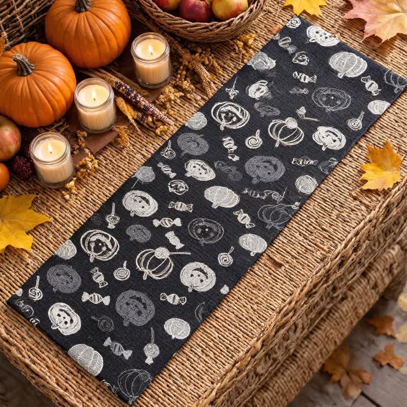 Ownkoti Black Halloween Pumpkin & Candy Cotton Table Runner - image 3