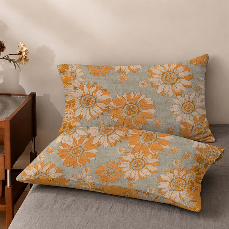 Ownkoti Sunflower Garden Cotton Gauze Bedspread - Grey - 2PCS Pillowcases - 40" x 20" - image 9