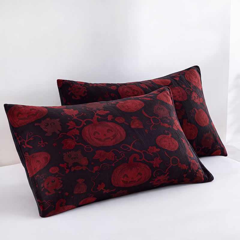 Ownkoti Burgundy Pumpkin Halloween Reversible Cotton Blanket - Black - 2PCS Pillowcases - 20" x 36" - image 9