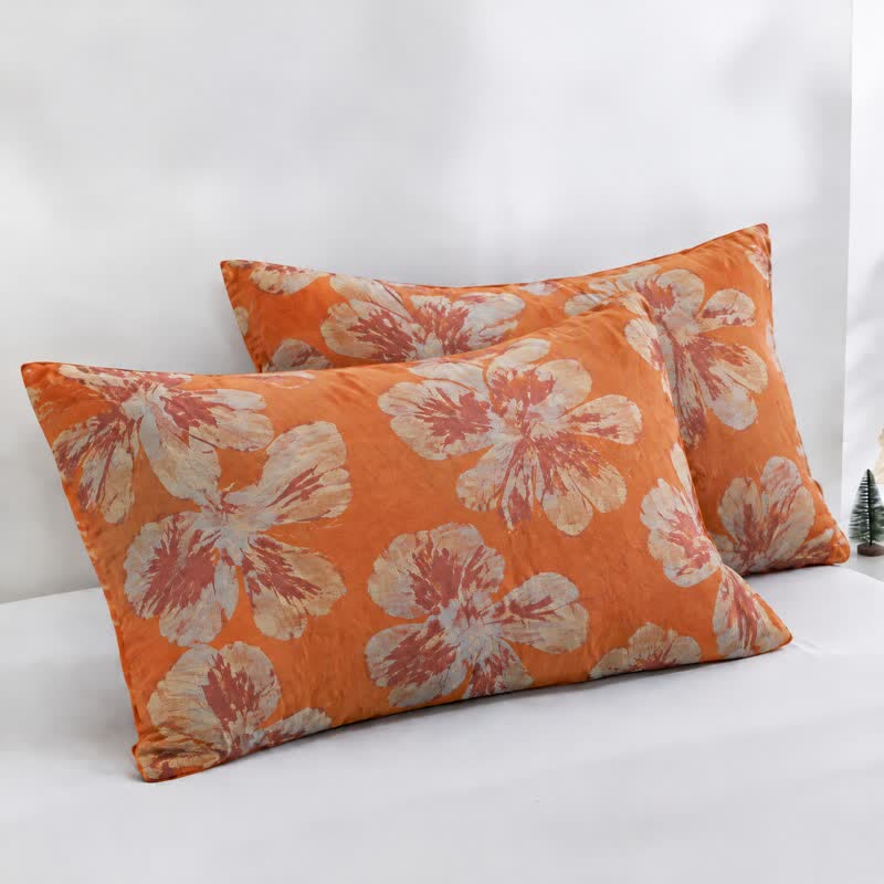 Ownkoti Reversible Orange & Blue Flower Cotton Quilt - Orange & Blue - 2PCS Pillowcases - 20" x 37" - image 19