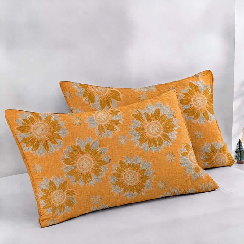 Ownkoti Vintage Orange Sunflower Cotton Gauze Quilt - Orange - 2PCS Pillowcases - 20" x 37" - image 13