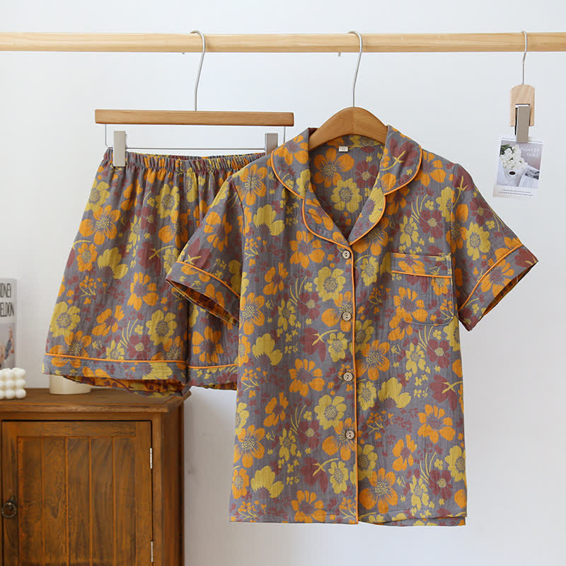 Ownkoti Short-sleeve Shorts Floral Cotton Pajama Set