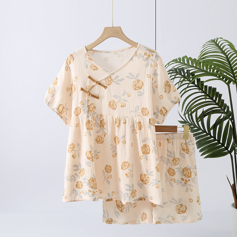 Ownkoti Rustic Rose Cotton Gauze Pajama Set