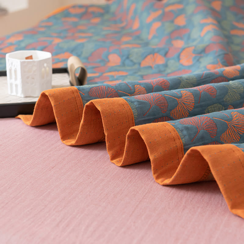 Ownkoti Pastoral Ginkgo Leaf Pattern Cotton Reversible Quilt