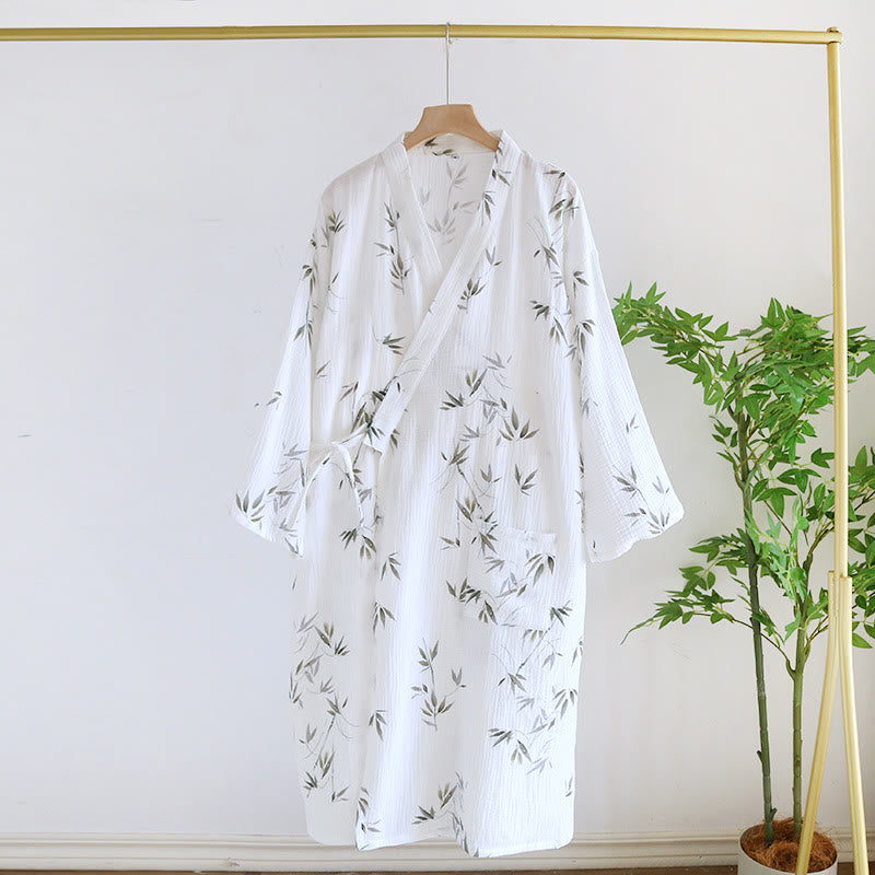 Ownkoti Pure Cotton Bamboo Print Comfy Bathrobe