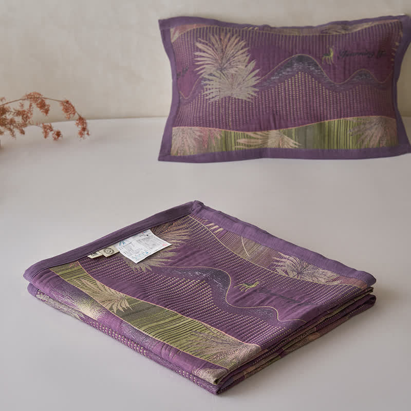 Ownkoti Double Layers Gauze Retro Leaf Comfy Quilt