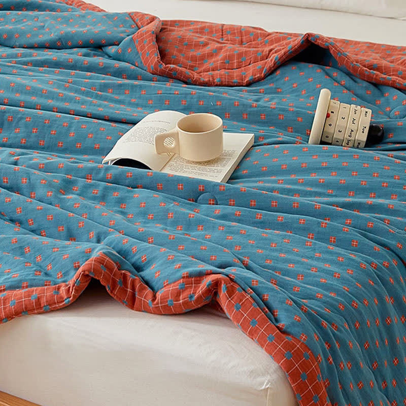 Ownkoti Grid Soft Pure Cotton Reversible Quilt