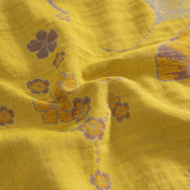 Ownkoti Vintage Ginkgo Leaf Cotton Gauze Bedding Set (4PCS)