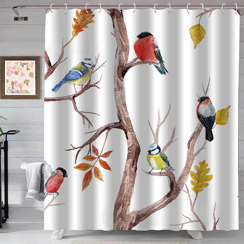 Ownkoti Natural Style Bird & Tree Branches Shower Curtain