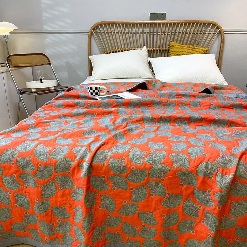Ownkoti Ginkgo Leaf Bright Cotton Reversible Quilt