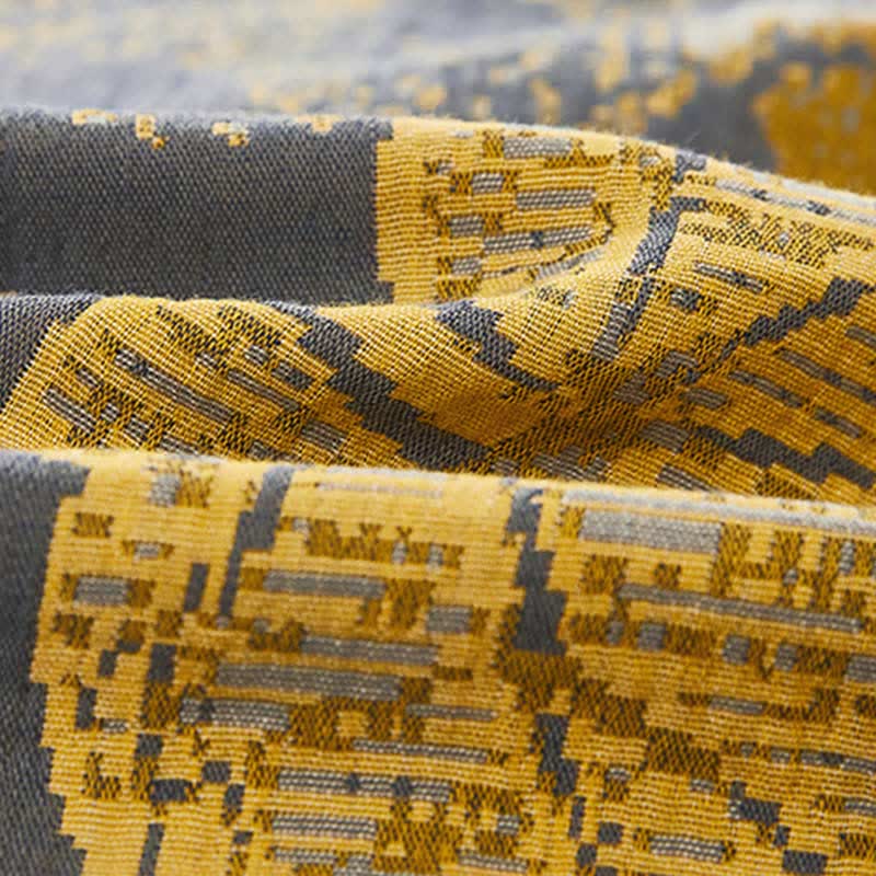 Ownkoti Yellow Leaf Print Cotton Bedding Sets (4PCS)