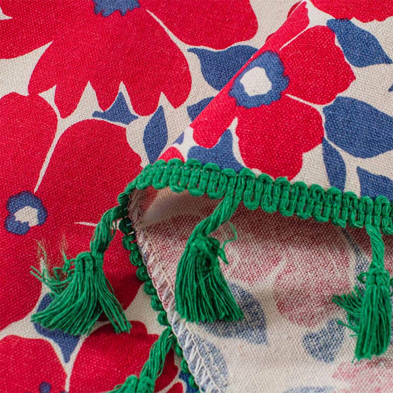 Ownkoti Red Flower Print Tassel Tier Curtain - image 8