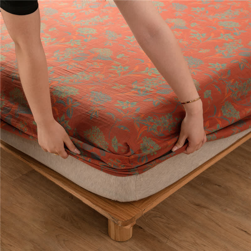 Ownkoti Vintage Floral Cotton Gauze Soft Fitted Sheet
