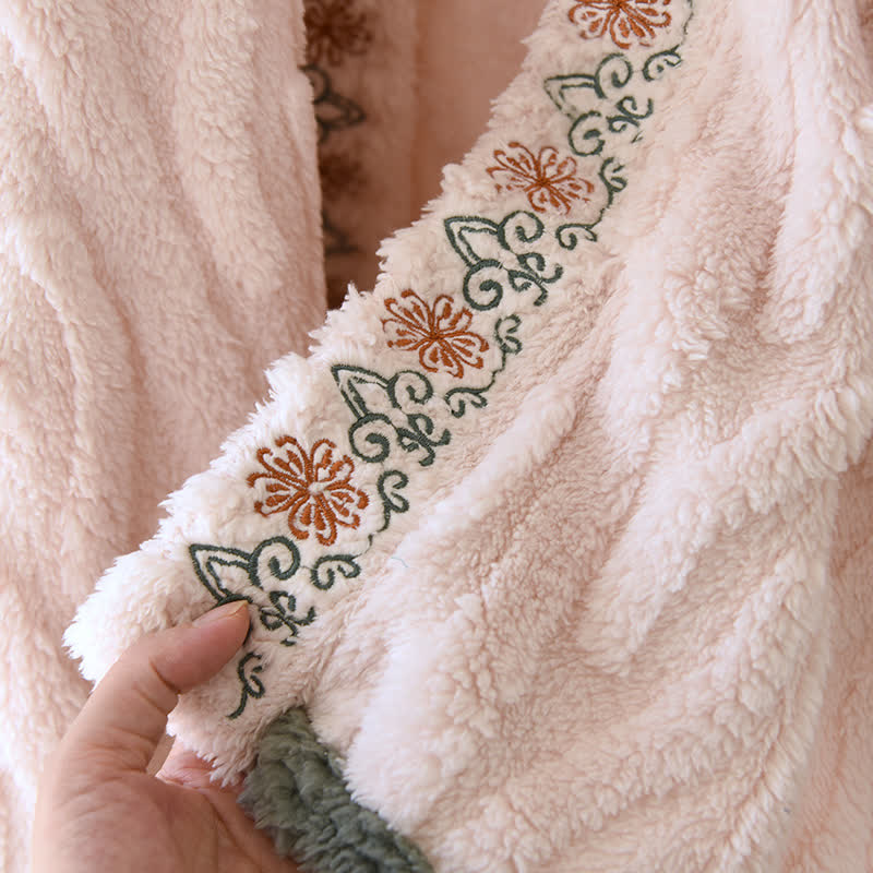 Ownkoti Retro Embroidered Warm Fleece Shawl Wrap