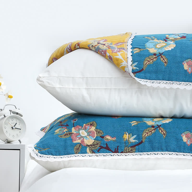 Ownkoti Retro Flower Cotton Soft Pillow Towel (2PCS)