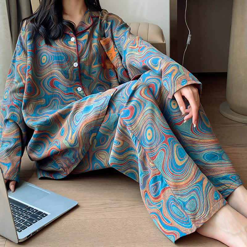 Ownkoti Plus Size Art Print Cotton Loungewear Set