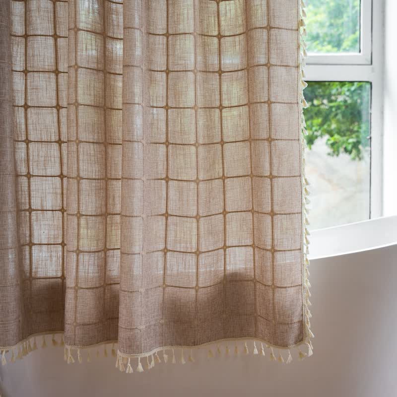 Ownkoti Plaid Cotton Linen Farmhouse Shower Curtain