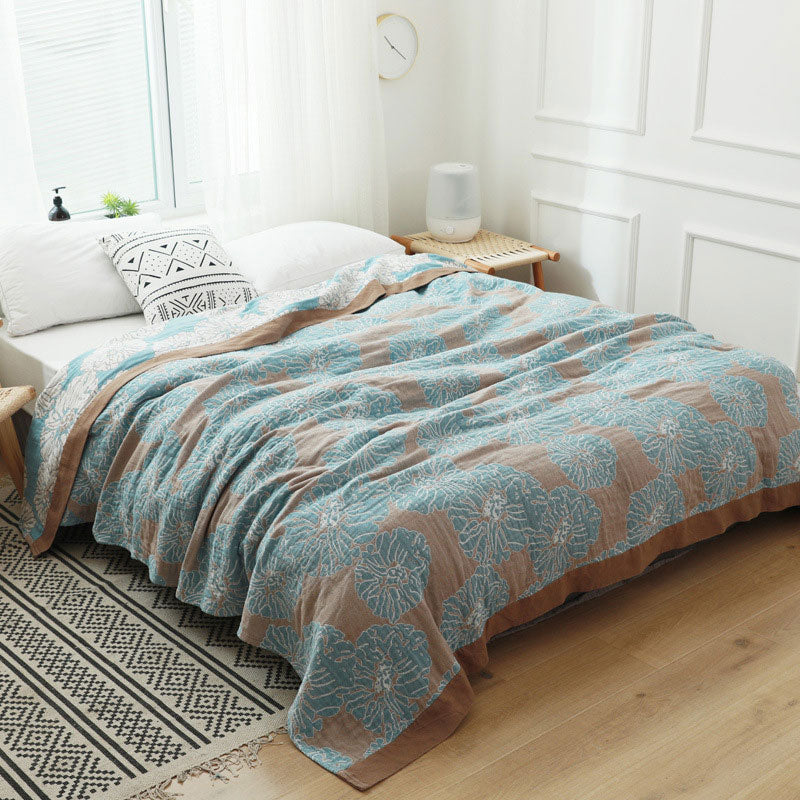 Lightweight Peony Cotton Reversible Blanket