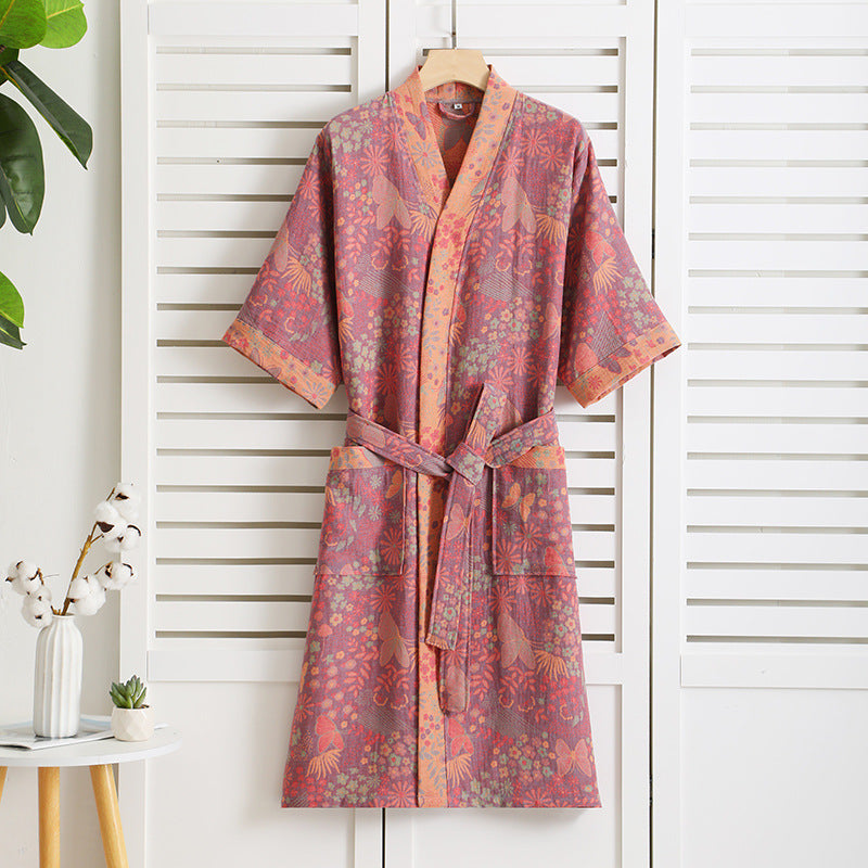 Ownkoti Cotton Gauze Rural Style Summer Bathrobe Ownkoti Cotton Gauze Rural Style Summer Bathrobe