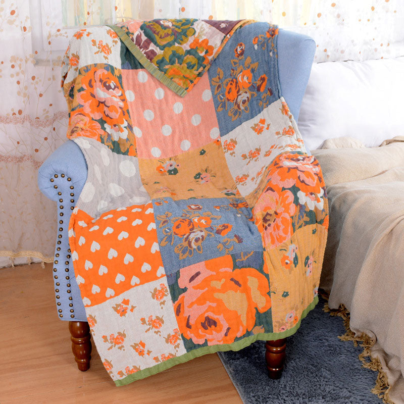 Rose Printed Plaid Towel Reversible Beach Towel Bath Towel