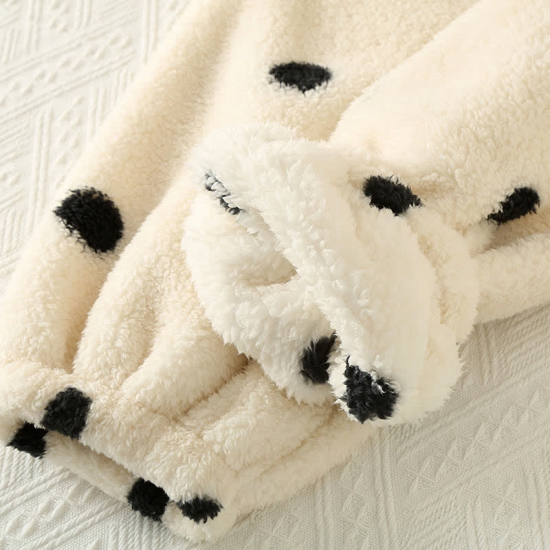 Ownkoti Polka Dot Long Sleeve Fleece Pajama Set