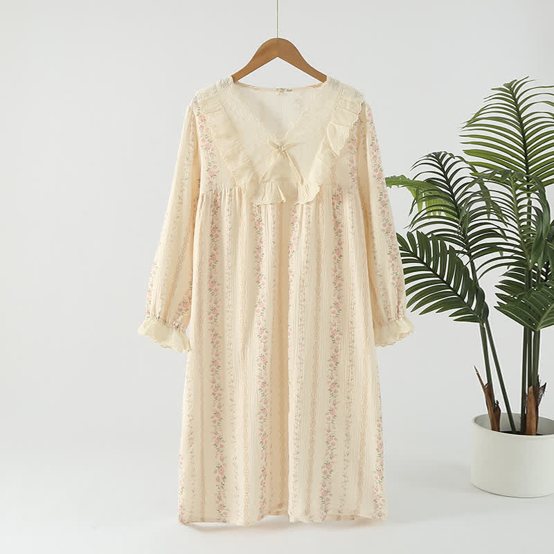Ownkoti Pastoral Cotton Double Layers Gauze Nightgown