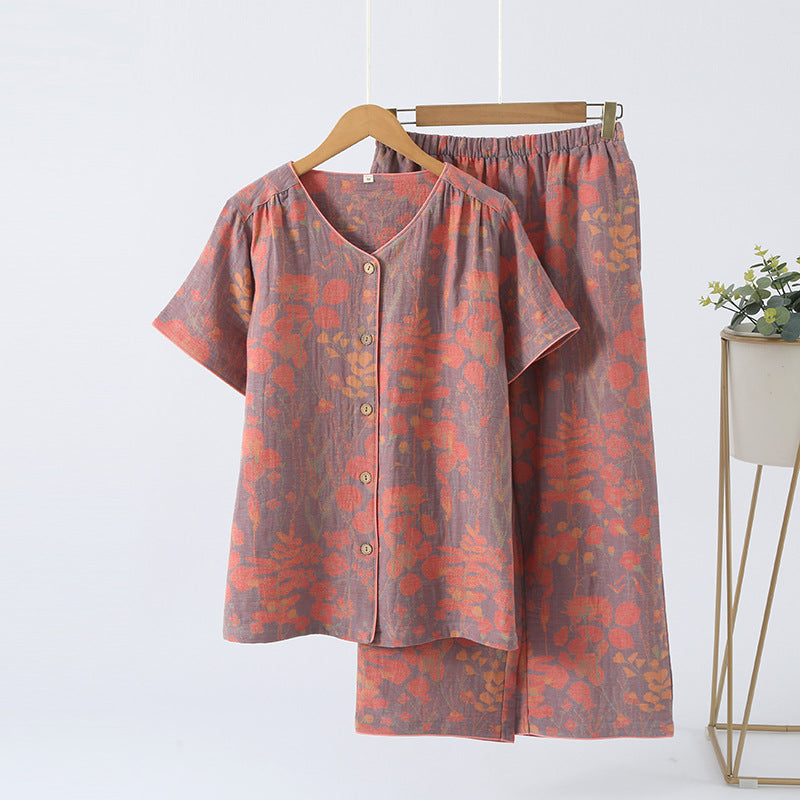 Ownkoti Short Sleeve Crop Pants Loungewear Set