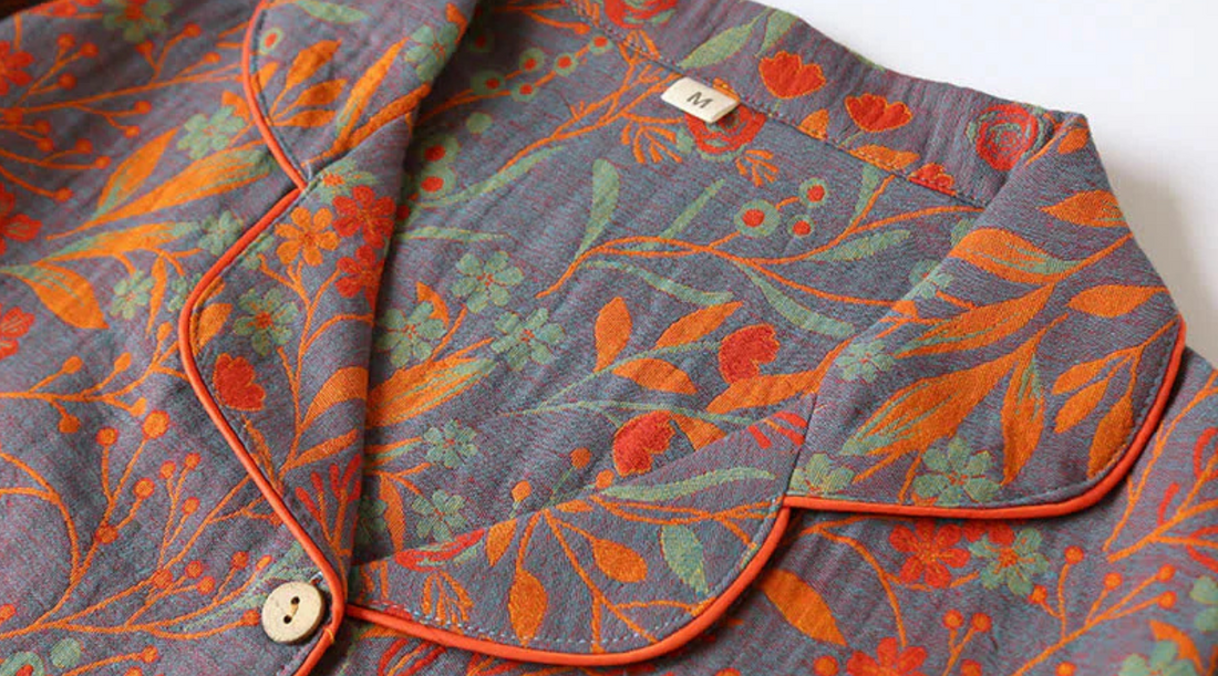Vintage Leaf Cotton Lapel Loungewear Set