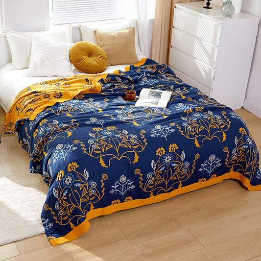 Ownkoti Dianthus Flower Cotton Gauze Reversible Quilt - Blue - Queen - image 0