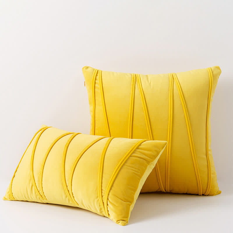 Ownkoti Stripe Pattern Soft Velvet Decorative Pillowcase - Yellow - 50cm x 50cm - image 7