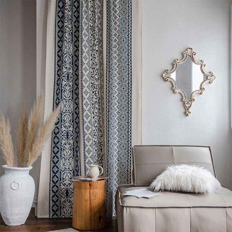 Ownkoti Cotton Linen Blue Pattern Curtain - image 3