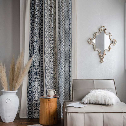 Ownkoti Cotton Linen Blue Pattern Curtain - image 3